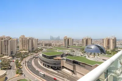 a view of a city with buildings and a highway at VayK - Contemporary Studio with Beach Access on Palm Jumeirah in Dubai