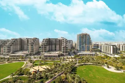 an aerial view of a city with tall buildings at Mahogany 26 - 4BR 9PAX - Dubai Hills Park Peaceful in Dubai