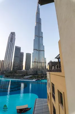 a view of the burj khalifa from a building at Full View Burj Khalifa and Fountains -Souk Al Bahar- Dream View holiday Home Rent in Dubai