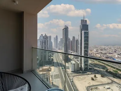 a view of a city from a high rise building at Exquisite 2BDR Retreat In Forte-33 in Dubai