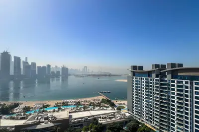 a view of the hong kong skyline from a skyscraper at Luxury Studio with Private Beach Access - Palm Jumeirah in Dubai