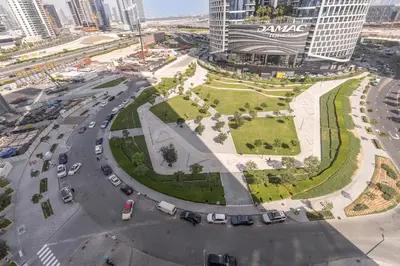 an aerial view of a city street with cars at Luxury 1BR in Nobles Tower - Business Bay Skyline in Dubai
