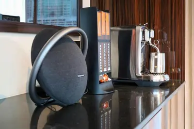 a kitchen counter with a mixer and a microwave at Luxury Yacht in Dubai Marina - Private Charter in Dubai