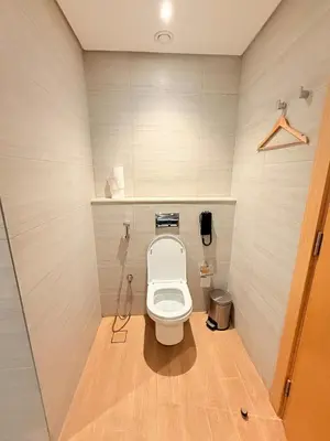 a small bathroom with a toilet in a room at Novotel JVT Studio 5 Star Amenities Access in Dubai