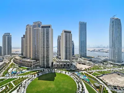 a view of a city with tall buildings at Enchanting 2BDR In Creek Harbour 19 in Dubai