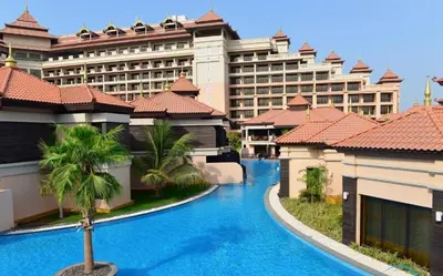arial view of a hotel with a swimming pool at One bedroom appartment Palm Jumeirah in Dubai