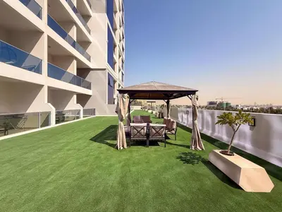 a gazebo on the roof of a building at Luxury 2BR w City View Balcony in Dubai