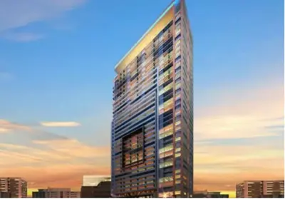 a rendering of a tall building in a city at Exquisite Lavish Studio in Ghalia JVC -16 in Dubai