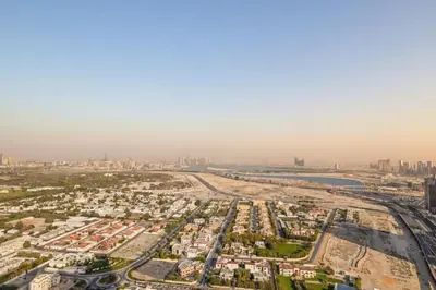 an aerial view of the city of dubai at Luxury 2 Bedroom Apartment In Downtown in Dubai