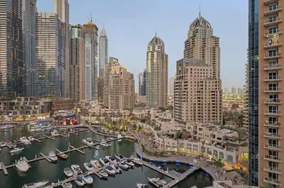a view of a city with boats in the water at FIRST CLASS 2BR Spectacular Marina Views in Dubai