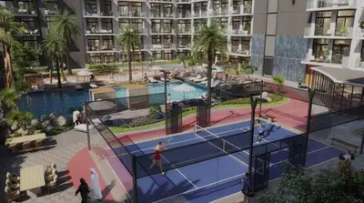 a rendering of a playground in a apartment building at Nasma Luxury Stays - Contemporary Calm Living Space with upscale Facilities in Dubai