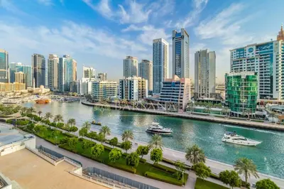 a view of a city with a river and buildings at Barsana - Jumeirah Beach Villa - 2BDR - Marina Views in Dubai