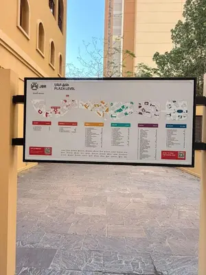 a large sign on the side of a building at Spacious & classic Apartment in center of JBR in Dubai