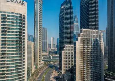 a view of a city with many tall buildings at Forte Luxury 2BR Apartment with Skyline City Views near Dubai Mall in Dubai