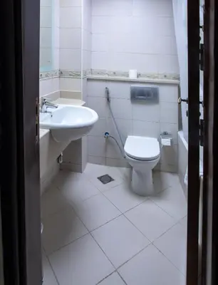 a bathroom with a toilet and a sink at Wescott Plaza Hotel Apartments LLC Formerly West Zone Plaza Hotel Apts in Dubai