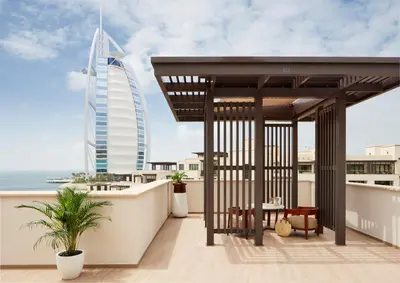 a balcony with a view of the burj khalifa at Jumeirah Al Naseem Dubai in Dubai