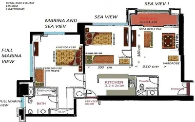 a floor plan of a house at Jbr beach walk 2 bedrooms front sea in Dubai