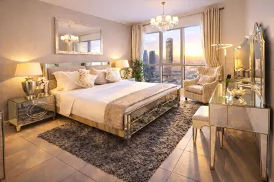a bedroom with a large bed and a window at Elite Royal Apartment - Full Burj Khalifa & Fountain View - Premium in Dubai