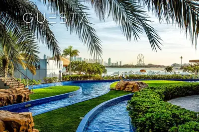 a swimming pool with a view of the city at Oceana Residences, Free beach & pool access in Dubai