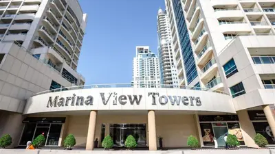 a view of the marina view towers building at Deluxe Studio for Rent at Marina View Towers in Dubai