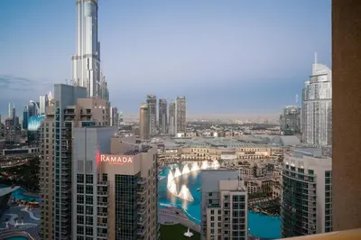 a view of a city with tall buildings at Bella Vista - 29 Boulevard Downtown Burj Khalifa in Dubai