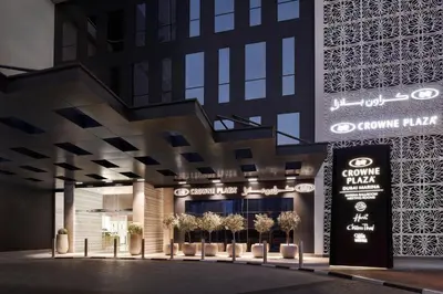a rendering of the entrance to the dmg hall at night at Crowne Plaza Dubai Marina by IHG in Dubai