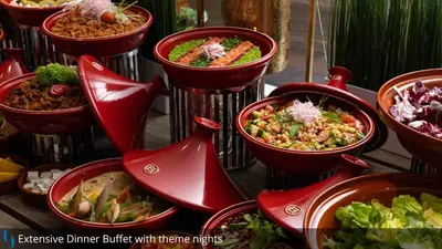 a group of bowls filled with different types of food at Grand Cosmopolitan Hotel in Dubai