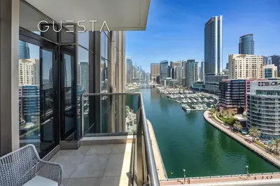 a view of a river from a building at Sparkle Tower, Dubai Marina in Dubai