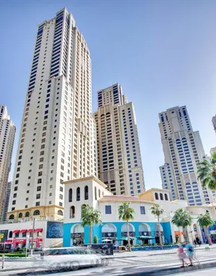 a group of tall buildings in a city at 1 Bedroom with Stunning Ain Dubai and Full Sea View in Dubai