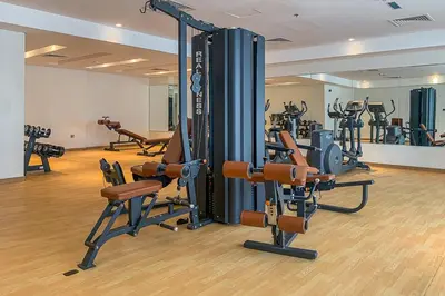 a gym with several treadmills and exercise bikes at Frank Porter - Mon Reve in Dubai