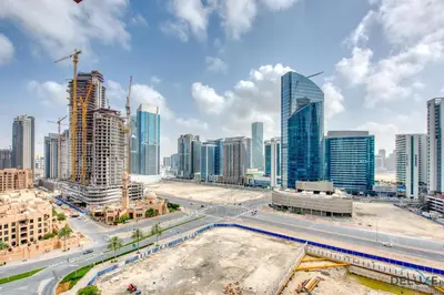 a view of a city skyline with tall buildings at Close to Burj Khalifa & Dubai Mall with Relaxing Balcony, Claren Tower 1, Downtown Dubai by Deluxe Holiday Homes in Dubai