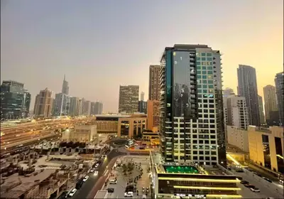 a view of a city with traffic and buildings at Splendid Studio in Marina View Towers in Dubai