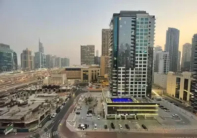 a view of a city with tall buildings and cars at Splendid Studio in Marina View Towers in Dubai