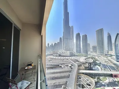 a view of a city skyline from a hotel room at Fashion Avenue Dubai Mall Residences - Studio with balcony in Dubai