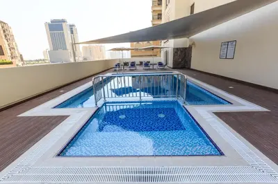 a swimming pool on the roof of a building at S19 Hotel-Al Jaddaf Metro Station in Dubai