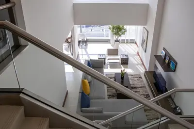a view of a staircase with a living room at Jumeirah Living World Trade Centre Dubai in Dubai