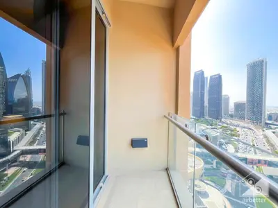a balcony in a building with a view of a city at Dubai Mall 1Bedroom Balcony in Dubai
