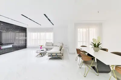 a white living room with a couch and chairs at Waterfront Luxury 3BR with maids room in JBR, Dubai in Dubai