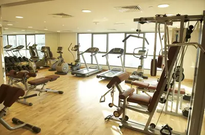 a gym with several treadmills and exercise bikes at Belle Vue Building in Dubai