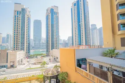 a view of a city skyline with tall buildings at Gardenia Rimal Suites, Luxury Apartments in JBR with 2 min Walk to JBR beach in Dubai
