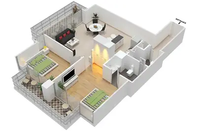 a rendering of a floor plan of a house at LUX Contemporary Suite with Marina View 6 in Dubai