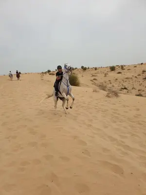 a person riding a horse in the desert at Smart Living Villa in Dubai