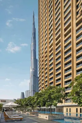 a view of the burj khalifa from the city at Emaar Fashion Avenue one bedroom - Formerly Address Dubai Mall Four Apple Holiday Homes in Dubai