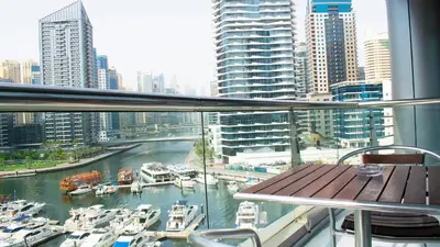 a view of a harbor with boats in the water at Signature Hotel Apartments and Spa in Dubai