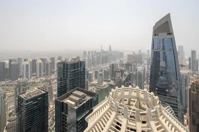an aerial view of a city with tall buildings at Frank Porter - Princess Tower in Dubai
