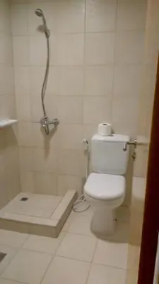 a bathroom with a shower with a toilet and a shower at Luxury Apartment Palm Jumeirah in Dubai