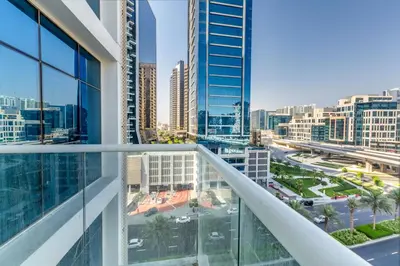 a view of the city from the balcony of a building at Luxury Aparthotel Prive in Dubai