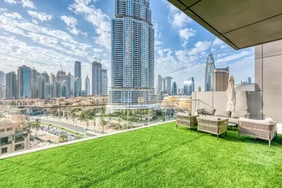 a view of the city from the roof of a building at Luxurious 3 Bedroom Apartment in Boulevard Point, Connected to Dubai Mall in Dubai
