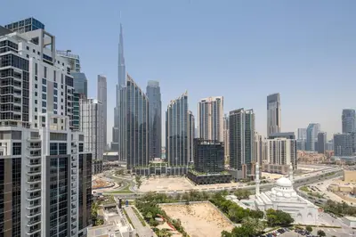 an aerial view of a city with tall buildings at Frank Porter - Executive Tower F in Dubai