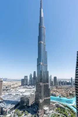 a view of the burj khalifa tallest building in the world at Vacay Lettings - High floor Burj Khalifa & Fountain view 3 bed in Dubai